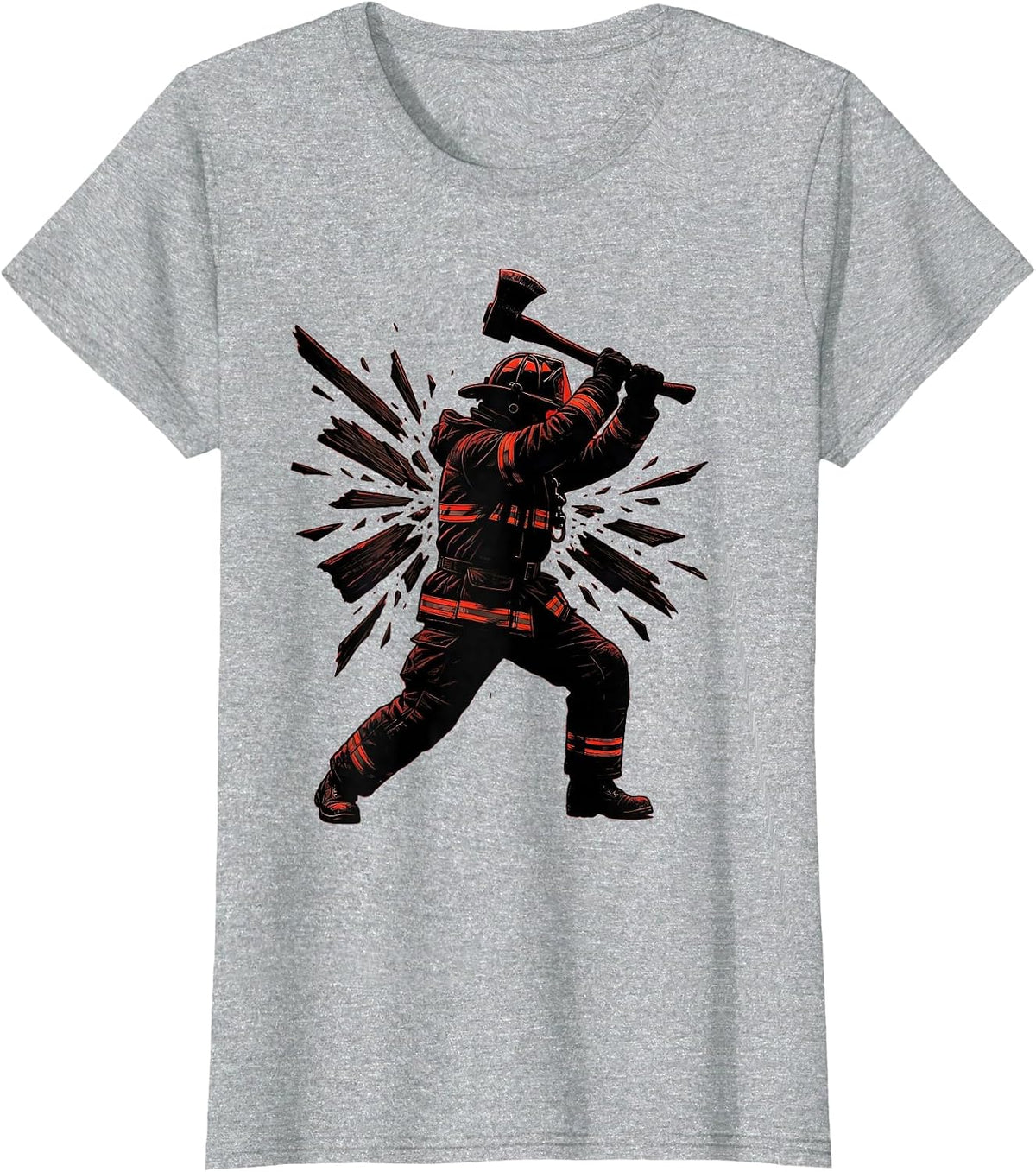 Women's Firefighter Breaching Door With Axe Graphic T-Shirt - Heather Grey