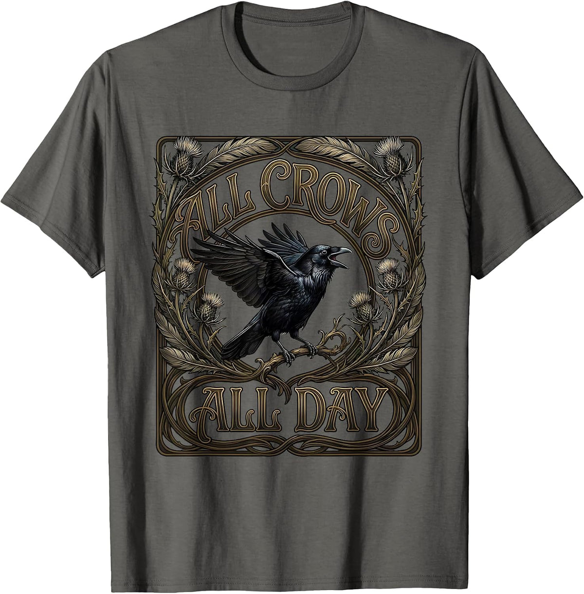 Men's All Crows All Day Bold Bird Lover Design T-Shirt - Asphalt Grey
