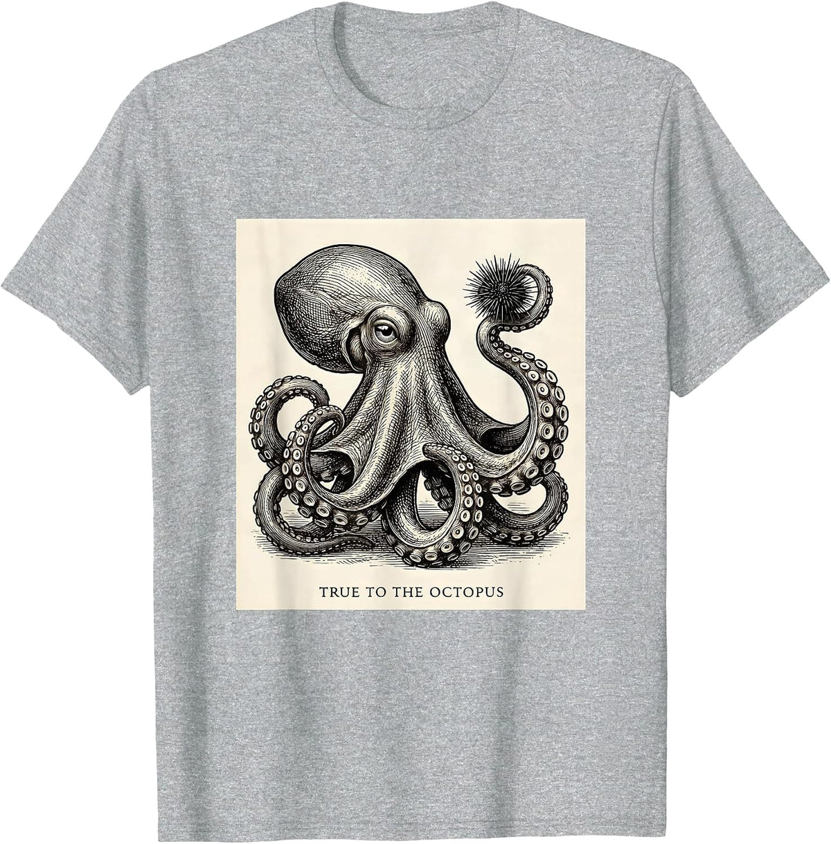 Men's True to the Octopus Vintage Japanese Ocean Animal Lover T-Shirt - Heather Grey