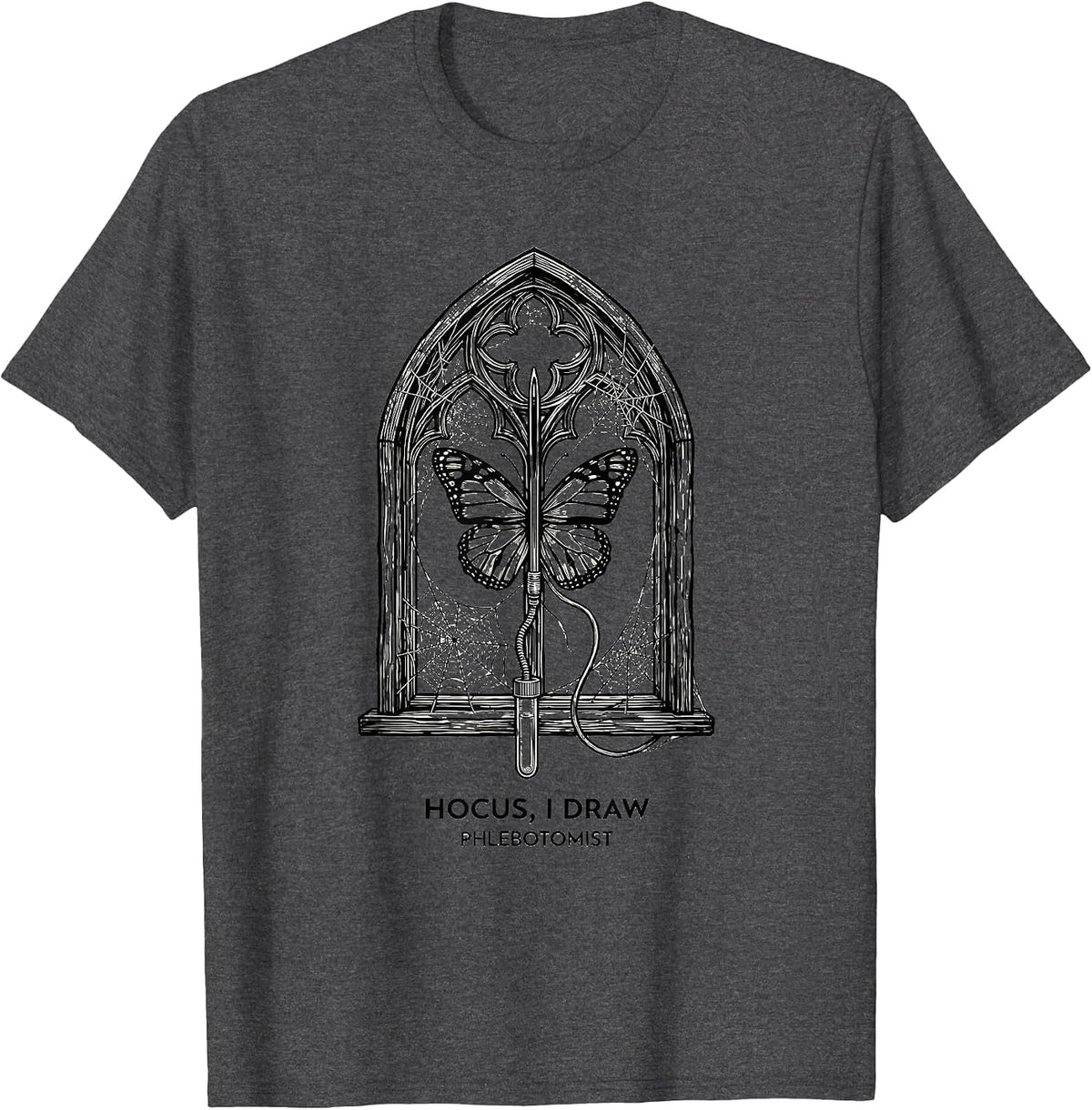 Men's Hocus, I Draw, Phlebotomist Funny Halloween Nurse Lab Tech T-Shirt - Dark Heather Grey