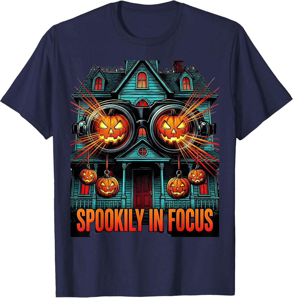 Spookily In Focus Pop Art Halloween Optometrist Eye Doctor T-Shirt - Navy Blue