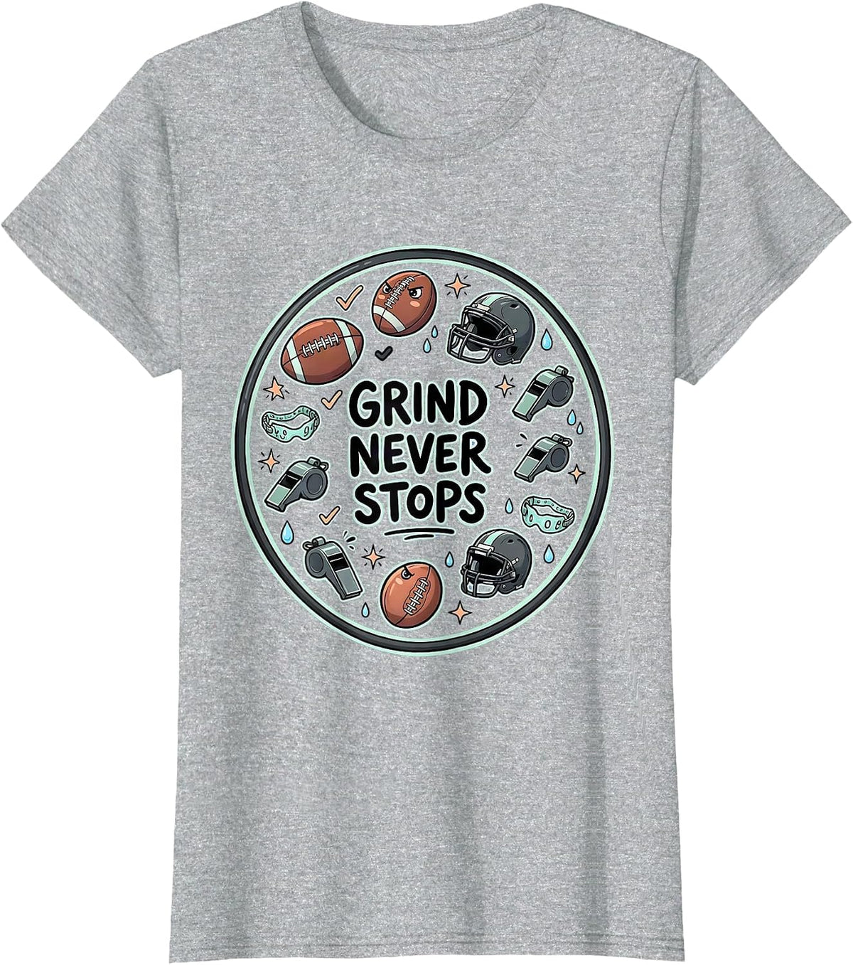 Rugby Grind Never Stops Motivational Design T-Shirt - Heather Grey