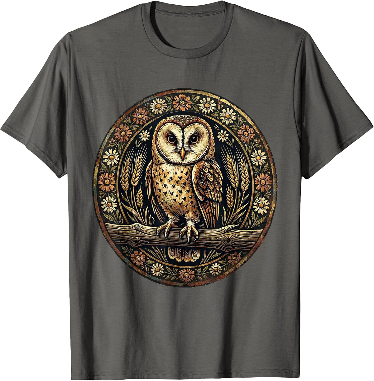 Barn Owl Perched on Weathered Fence Post T-Shirt - Asphalt Grey