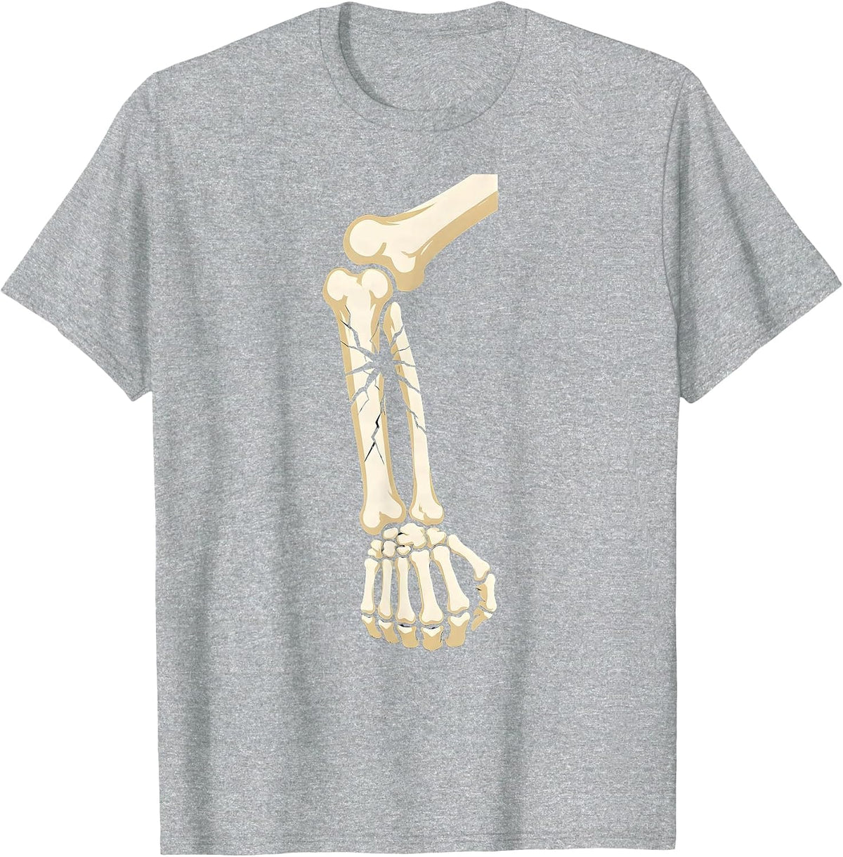 Men's Skeleton Flexing Cracked Bicep Long Sleeve T-Shirt - Heather Grey
