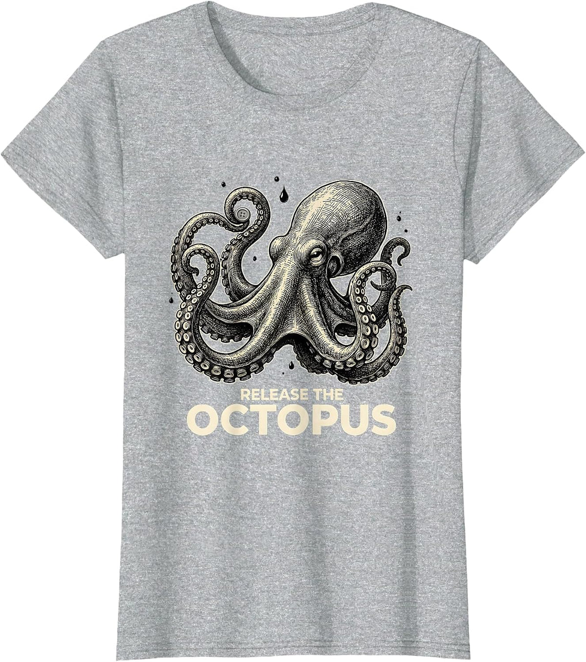 Release The Octopus Funny Octopus Lover Vintage Sea Creature T-Shirt - Heather Grey