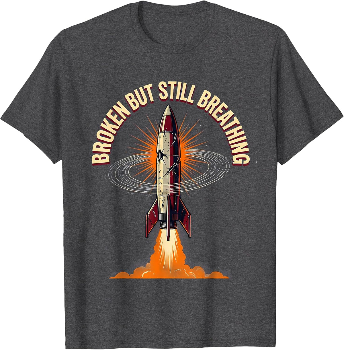 Broken But Still Breathing Emo Dark Art Design T-Shirt - Dark Heather Grey