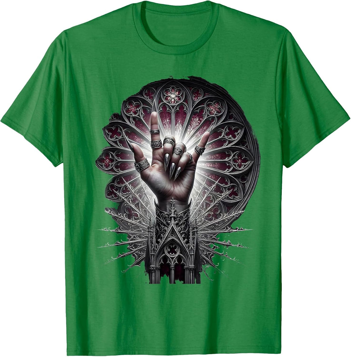 Men's Rock On Devil Horns Hand Gesture Graphic T-Shirt - Kelly Green
