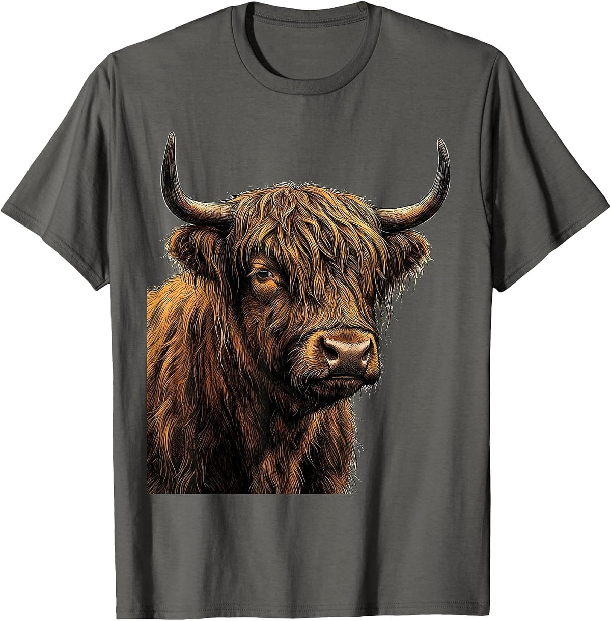 Highland Cow Bust Funny Cute Cow Lover Graphic T-Shirt - Asphalt Grey