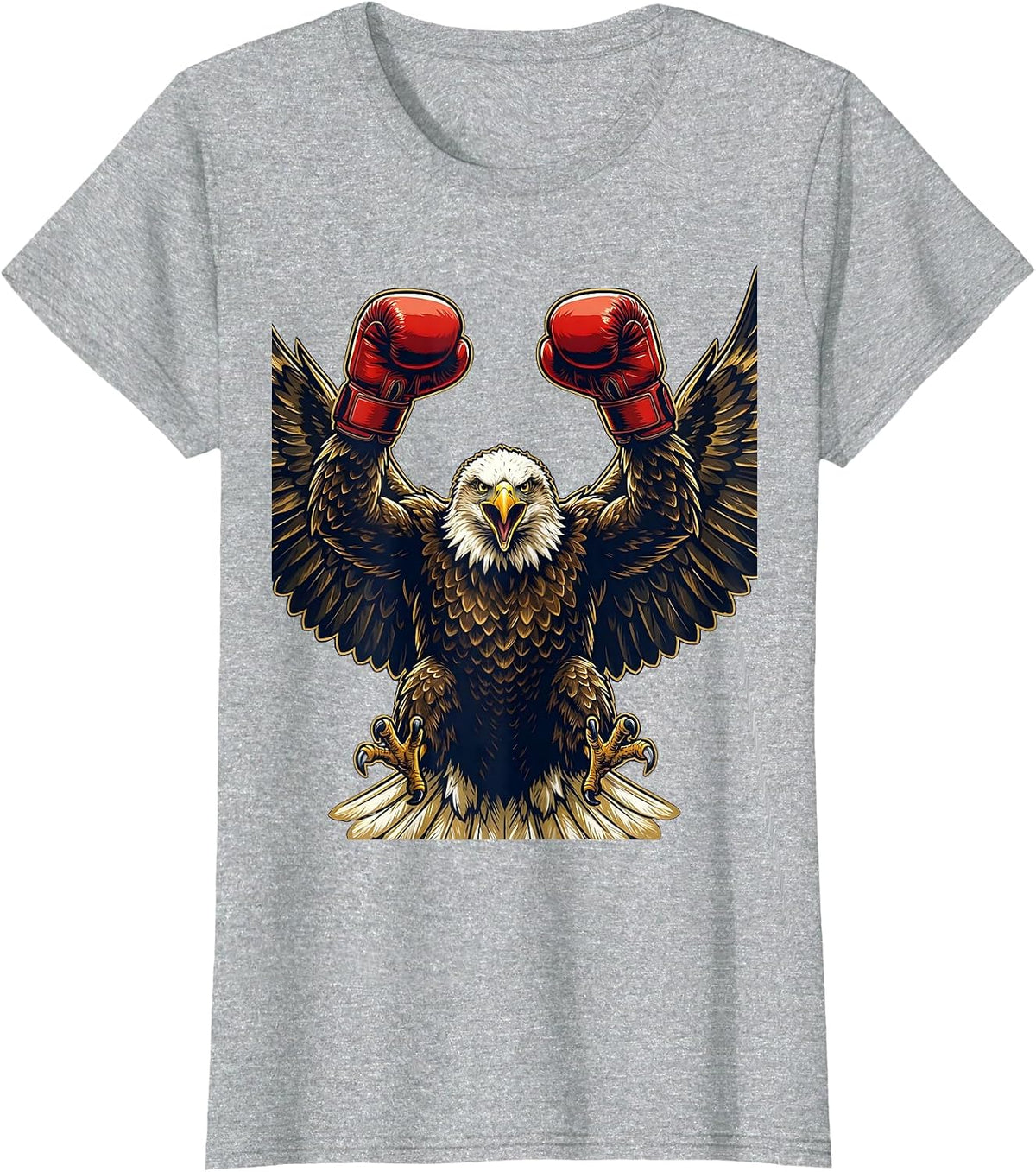 Eagle Boxing Gloves Raised Victory Graphic T-Shirt - Heather Grey
