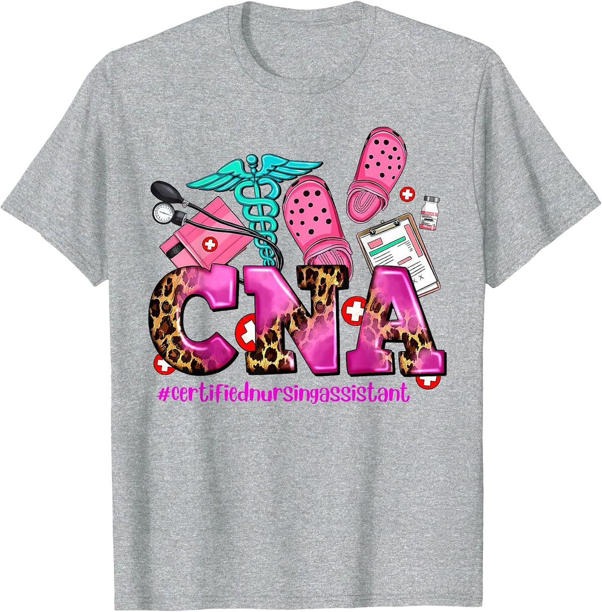 CNA Certified Nursing Assistant Leopard Registered Nurse T-Shirt - Heather Grey