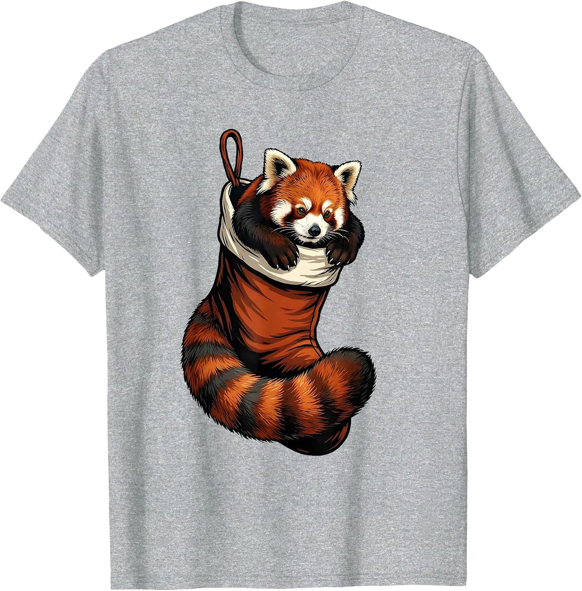 Men's Red Panda In Stocking Funny Animal Lover Humor T-Shirt - Heather Grey