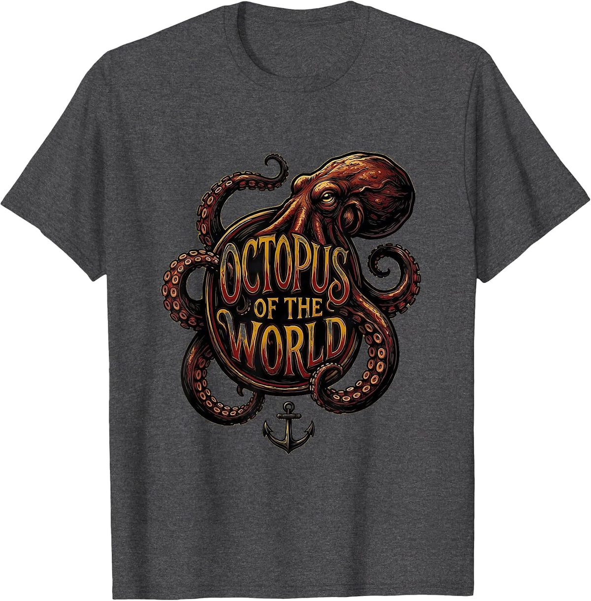 Octopus Of The World Tattoo Octopus Lover Ocean Creature Art T-Shirt - Dark Heather Grey