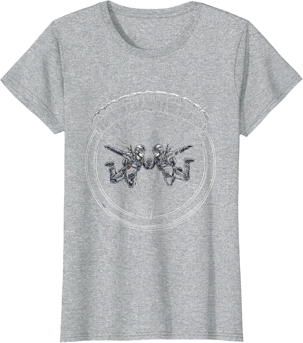 Twin Paratroopers Freefall Formation Skydiving T-Shirt - Heather Grey