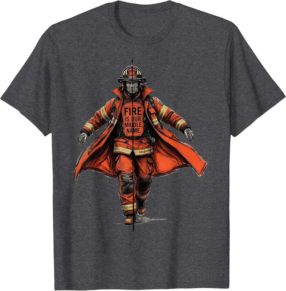 Men's Fire Is Our Middle Name Fire Department Design T-Shirt - Dark Heather Grey