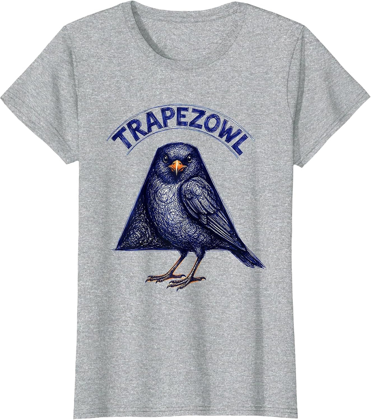 Trapezowl Ballpoint Scribble Geometric Bird Pun Funny Math T-Shirt - Heather Grey