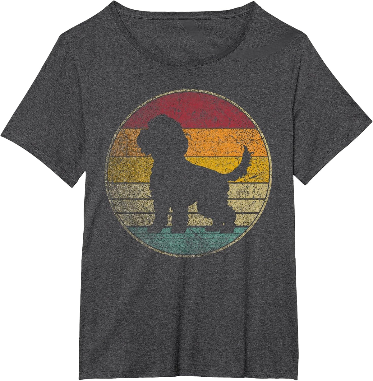 Cockapoo Dog Vintage Silhouette 70s 80s Retro Distressed T-Shirt - Dark Heather Grey
