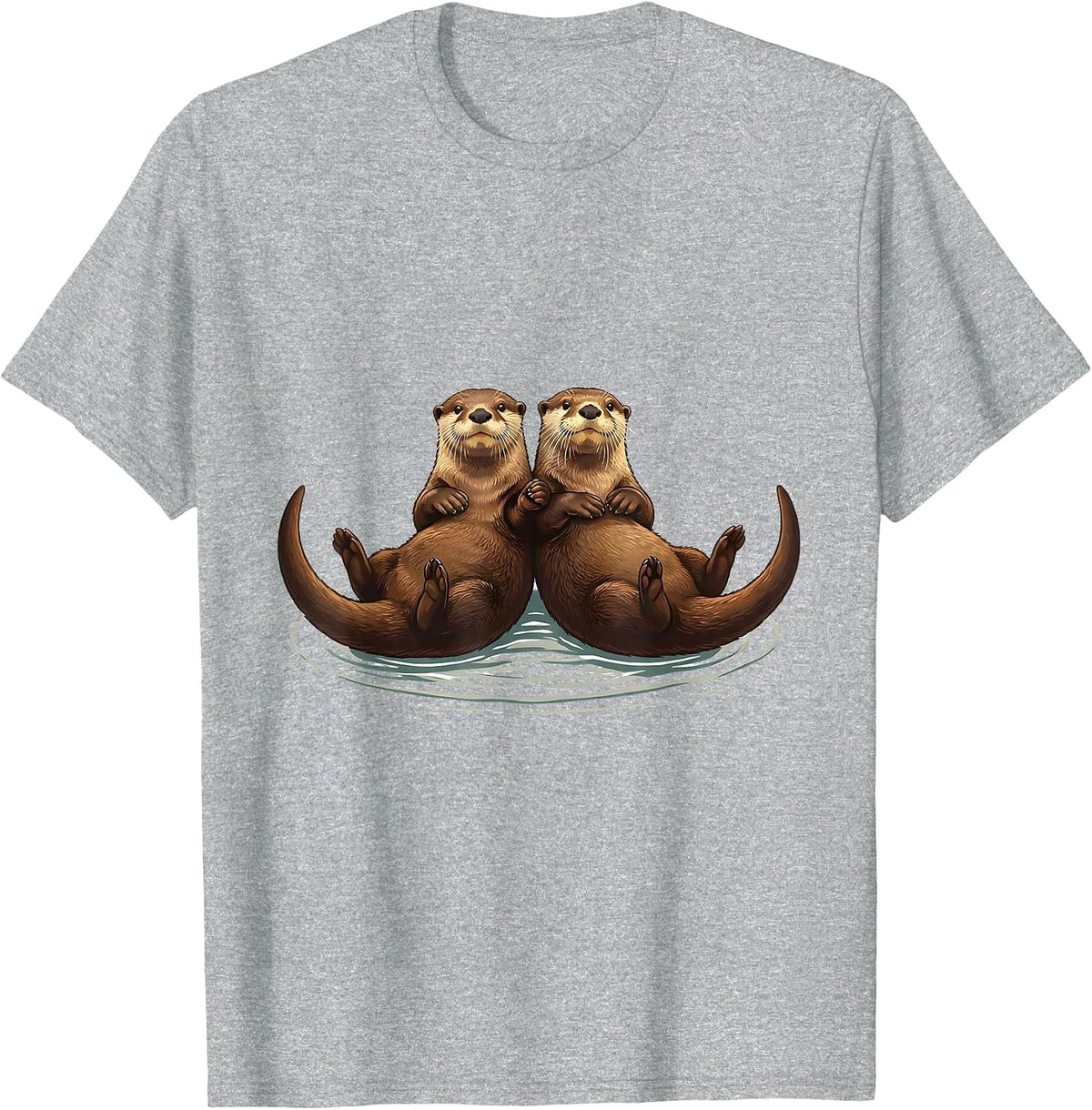 Men's Linked River Otters Funny Otter Lover Nature Art T-Shirt - Heather Grey