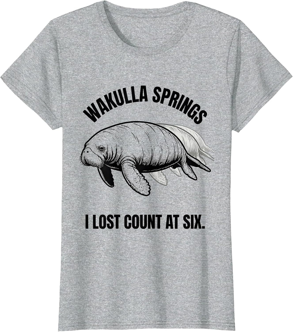 Women's Wakulla Springs I Lost Count At Six Funny Manatee Lover Gift T-Shirt - Heather Grey