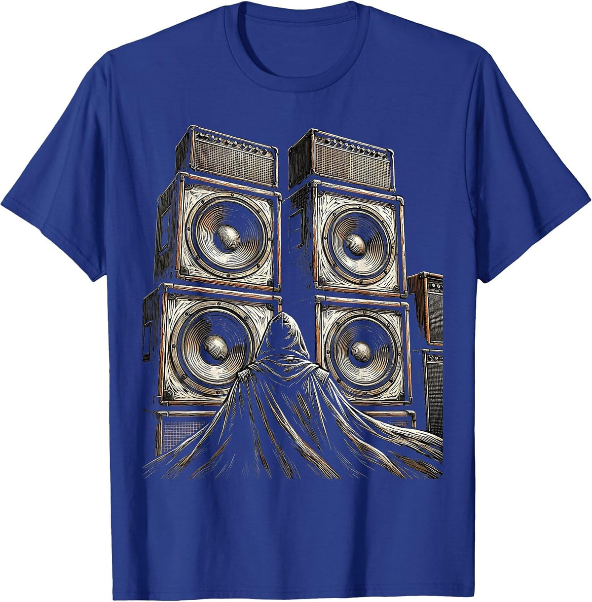 Men's Cloaked Figure Giant Amplifier Metal Band Graphic T-Shirt - Royal Blue