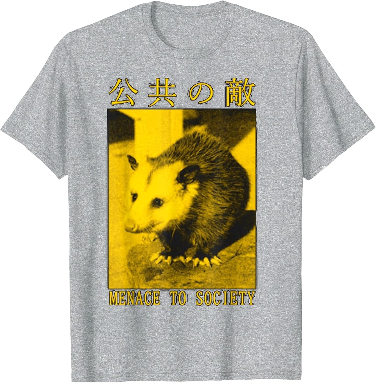 Menace to Society Opossum Japanese T-Shirt - Heather Grey