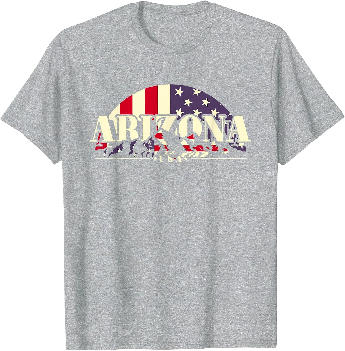 Arizona and American Flag, Vintage Mountain Nature Hiking T-Shirt - Heather Grey