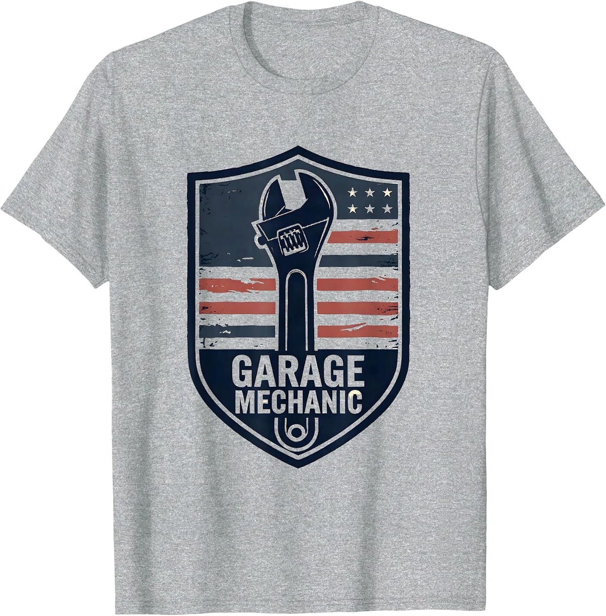 Men's Garage Mechanic Stencil Graphic Patriotic Mechanic Gift T-Shirt - Heather Grey