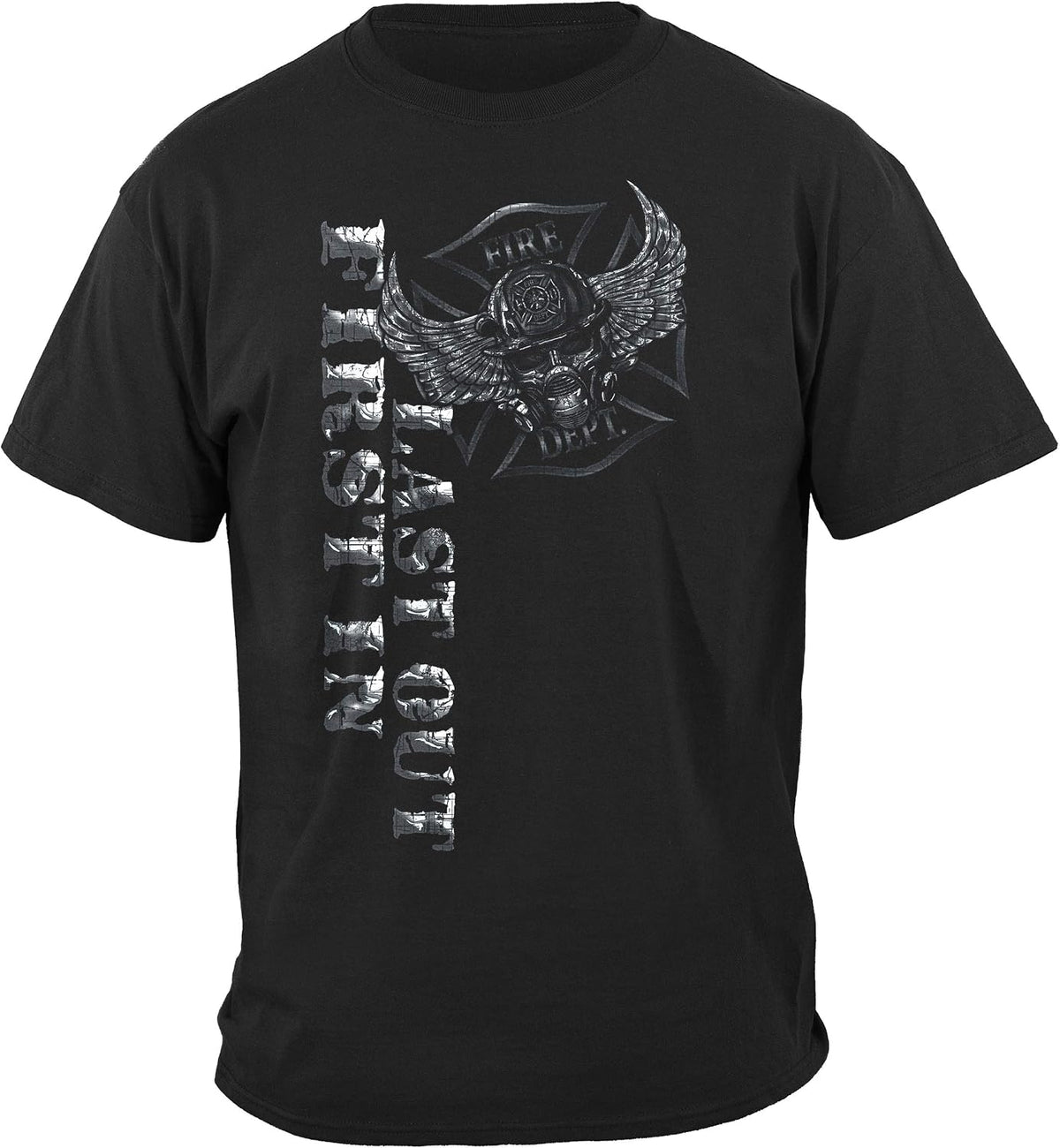 Erazor Bits Firefighter T Shirt Steel Fire Wings with Foil Stamp T Shirt - size chart