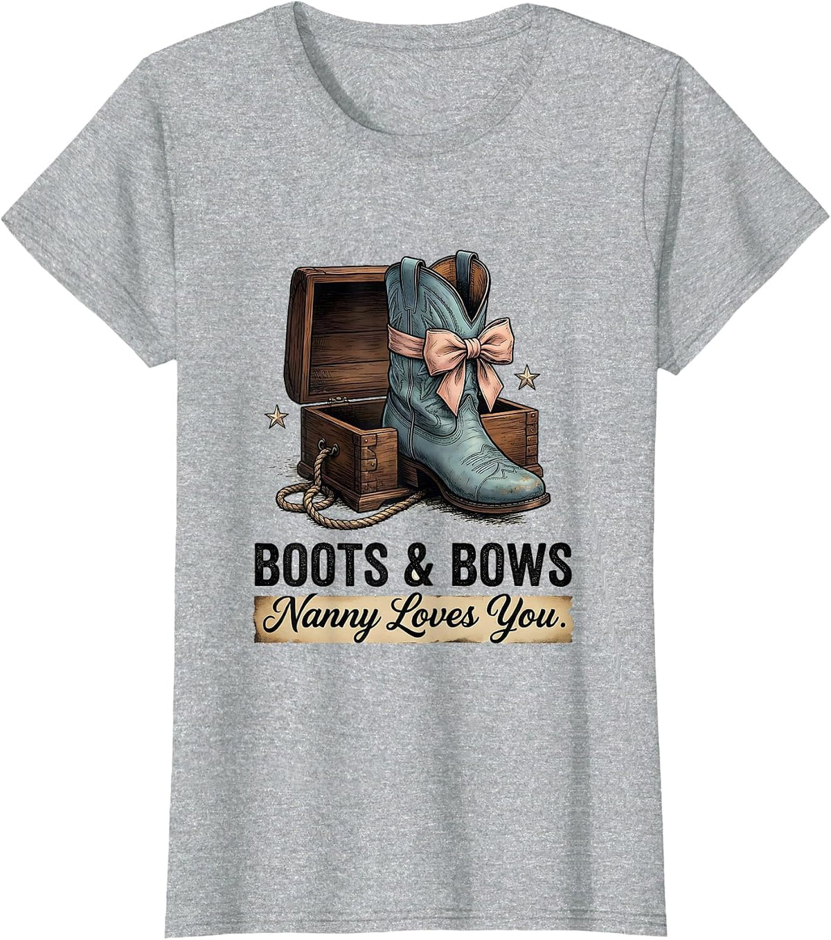 Boots & Bows Nanny Loves You Distressed Western Gender T-Shirt - Heather Grey
