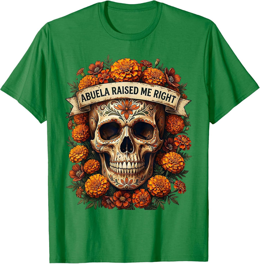 Men's Abuela Raised Me Right Mexican Heritage Design T-Shirt - Kelly Green