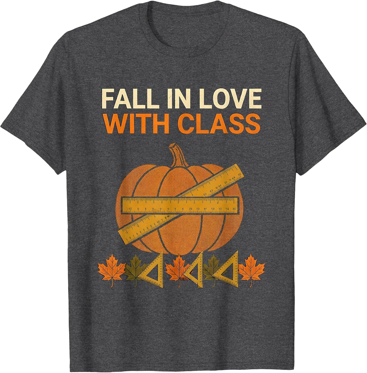 Men's Fall In Love With Class Retro Autumn Pumpkin Teacher T-Shirt - Dark Heather Grey