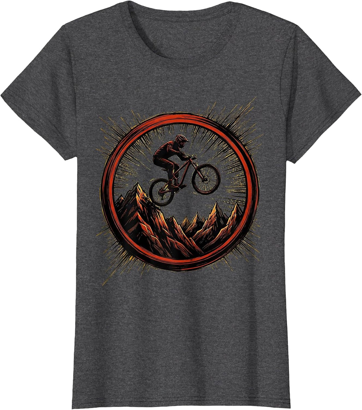 Women's Cyclist Silhouette Mountain Summit Graphic T-Shirt - Dark Heather Grey