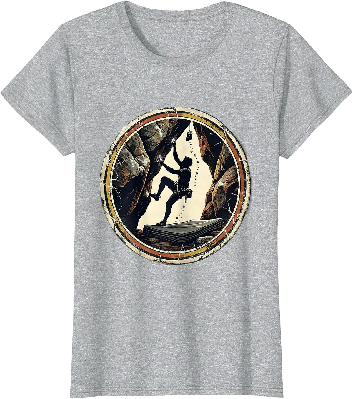 Climbing Bouldering Distressed Rock Climber Humor T-Shirt - Heather Grey