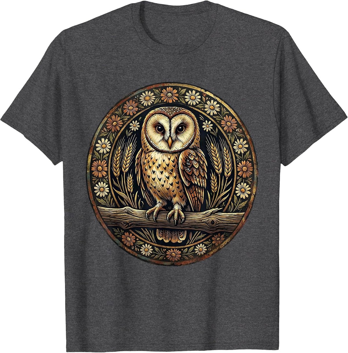 Barn Owl Perched on Weathered Fence Post T-Shirt - Dark Heather Grey
