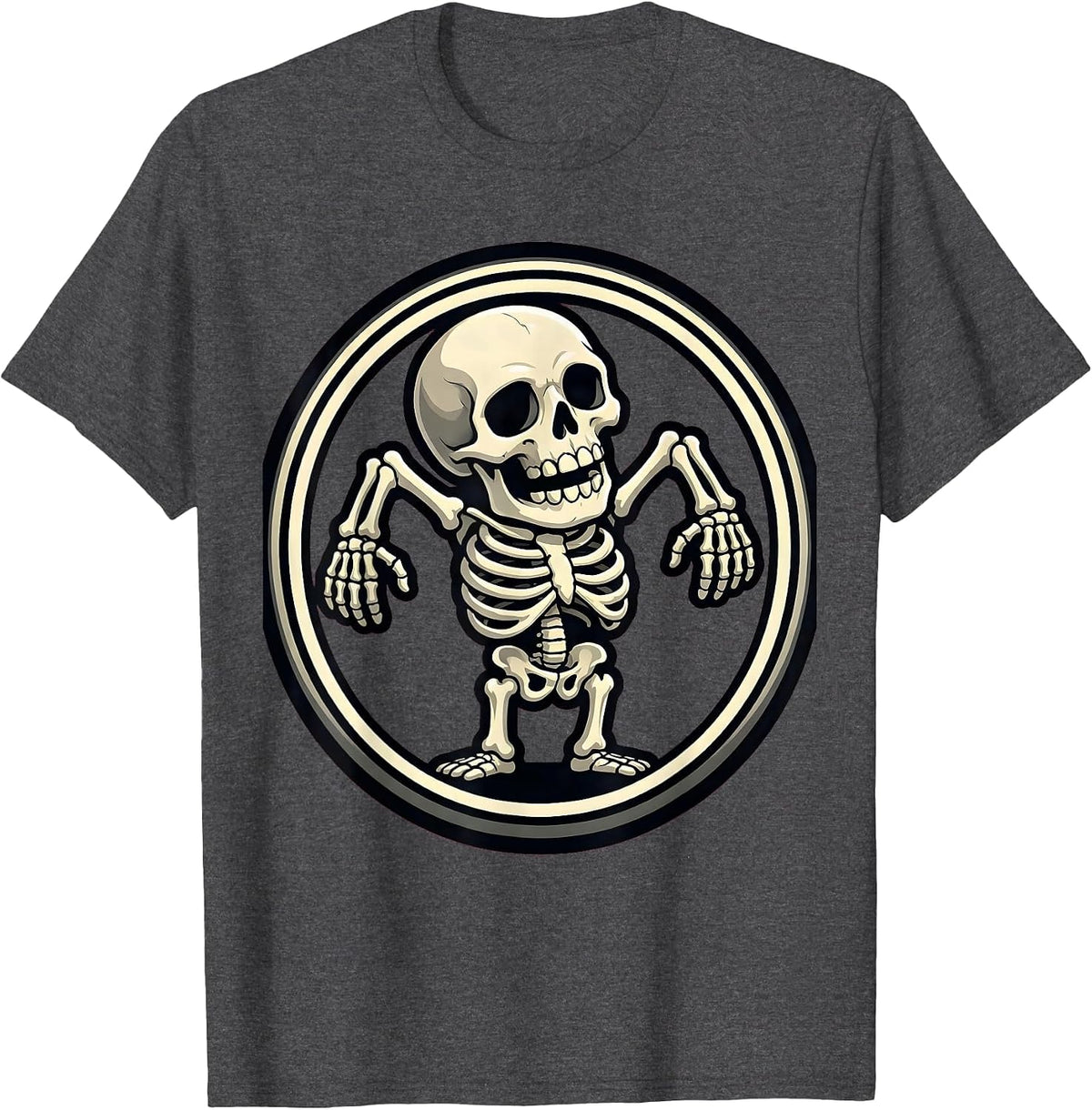 Lazy Skeleton Shrug Funny Offensive Graphic T-Shirt - Dark Heather Grey