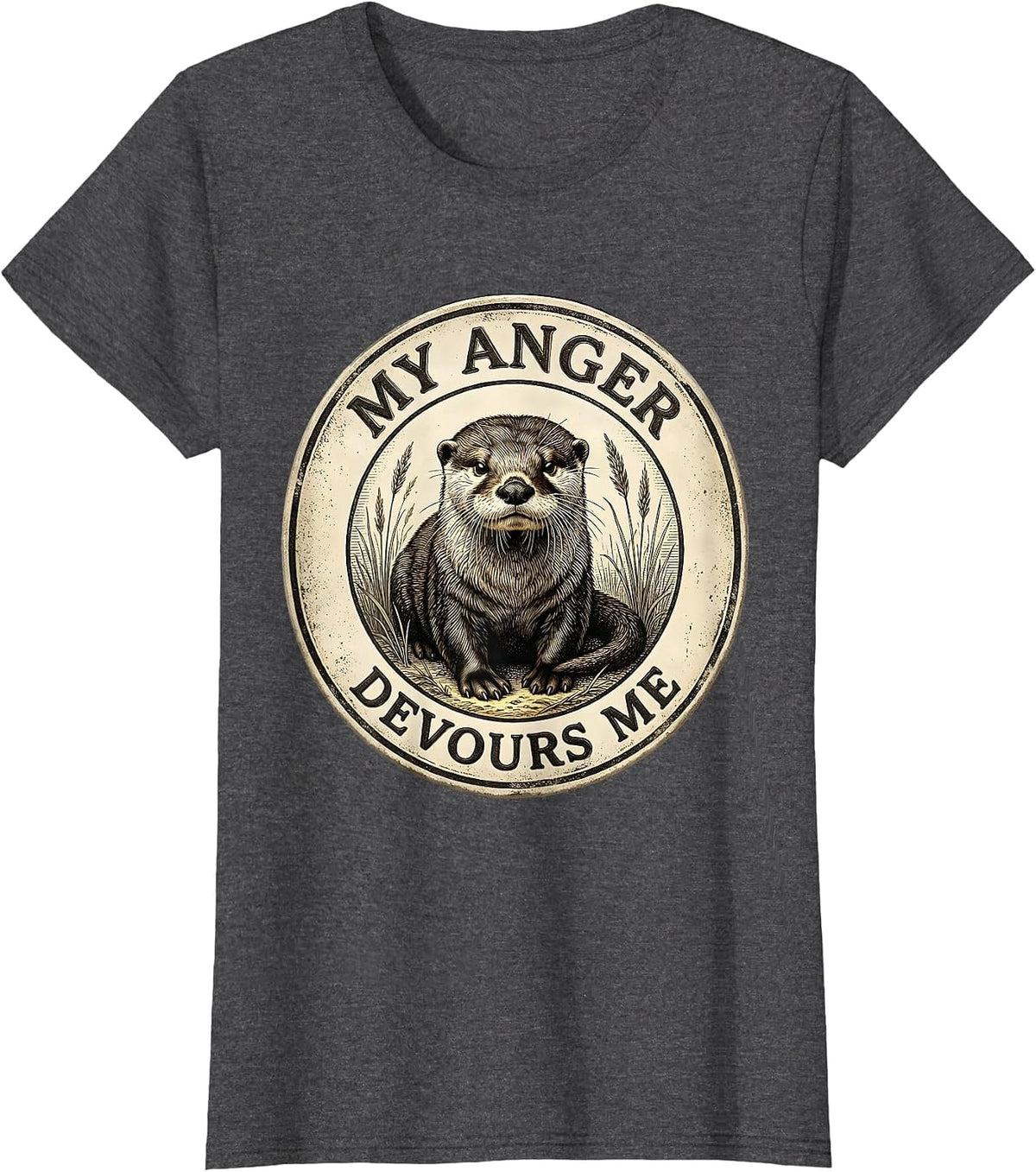 Women's My Anger Devours Me Funny Irony Cute Baby Otter Vintage T-Shirt - Dark Heather Grey