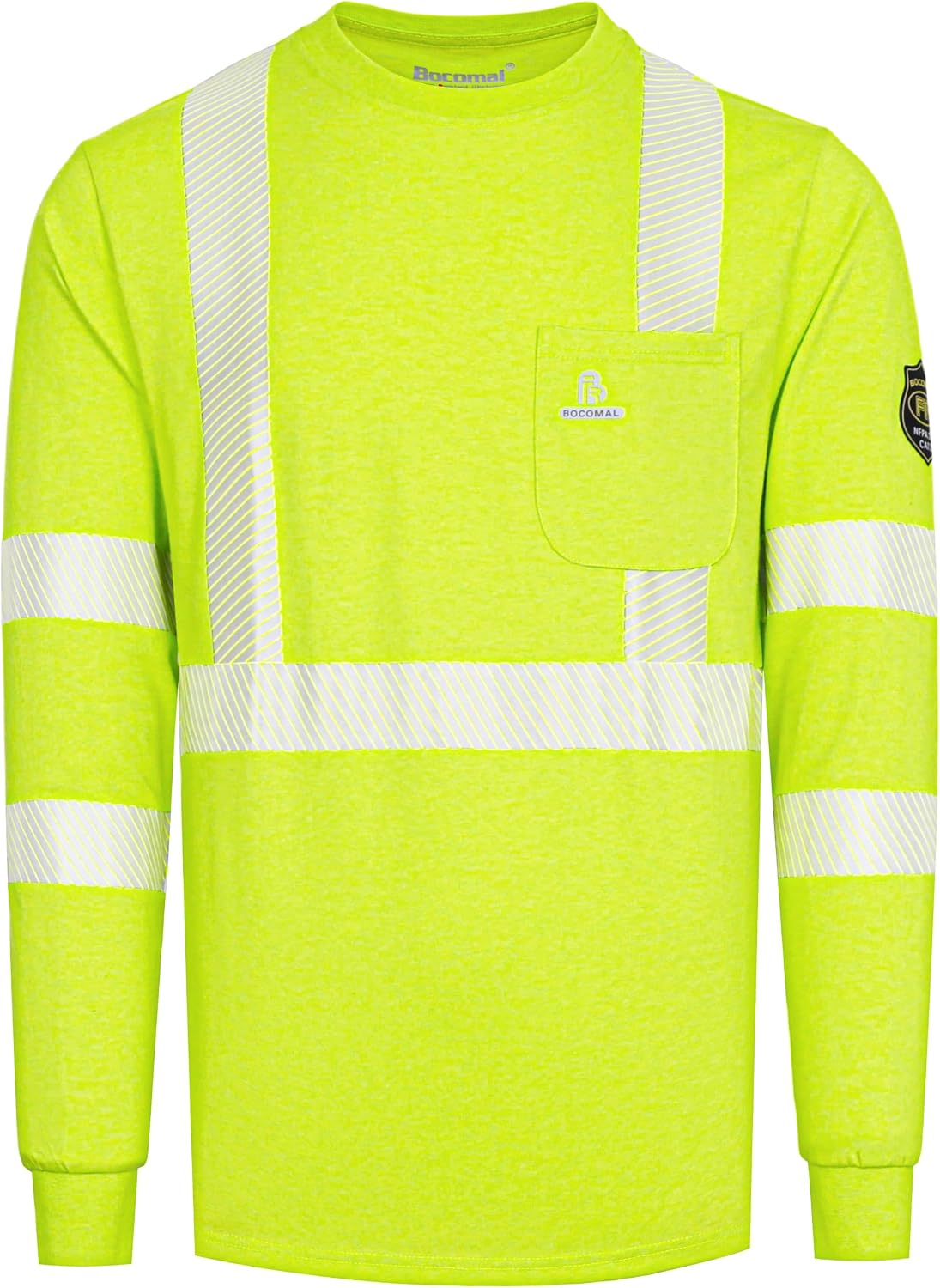 BOCOMAL Men's FR Shirts Hi-Vis Reflective Flame Resistant Safety Crew Tee - Heather Yellow Tee\/Hi Vis