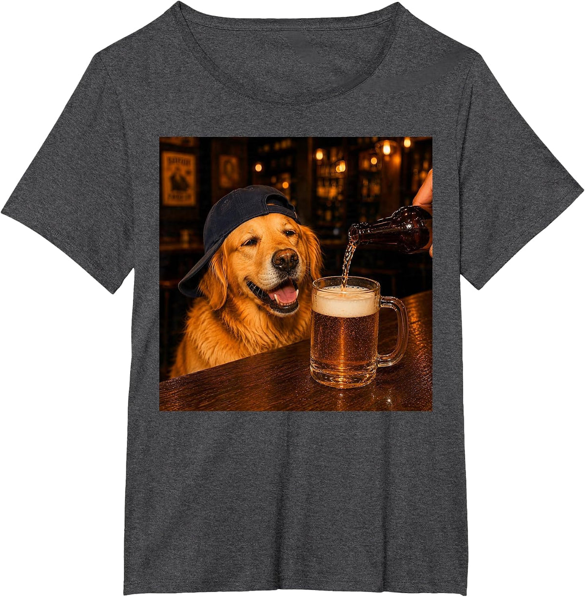 Golden Retriever Drinking Beer, Dog Meme T-Shirt - Dark Heather Grey