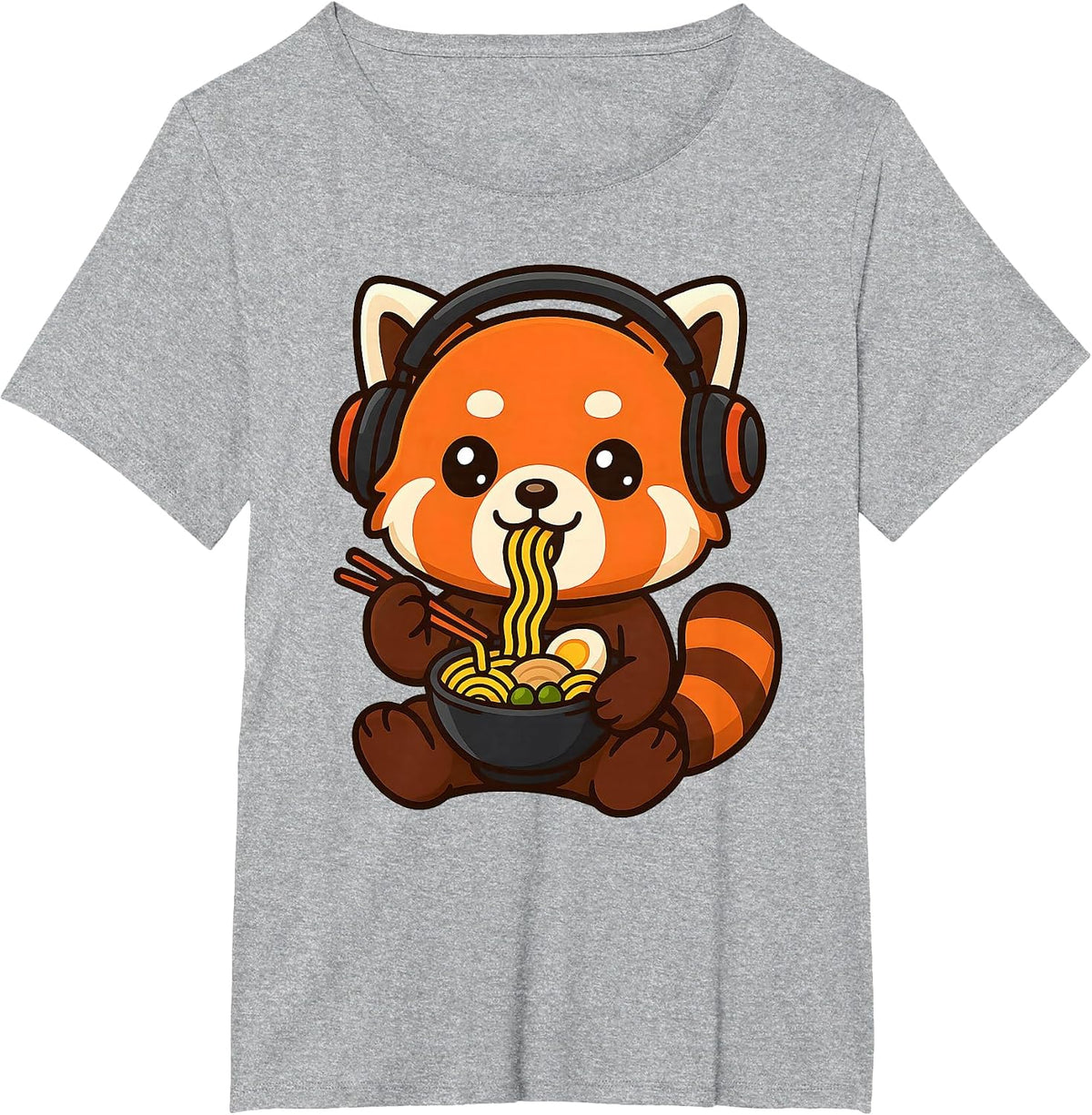 Red Panda Gaming Gamer Eating Ramen T-Shirt - Heather Grey