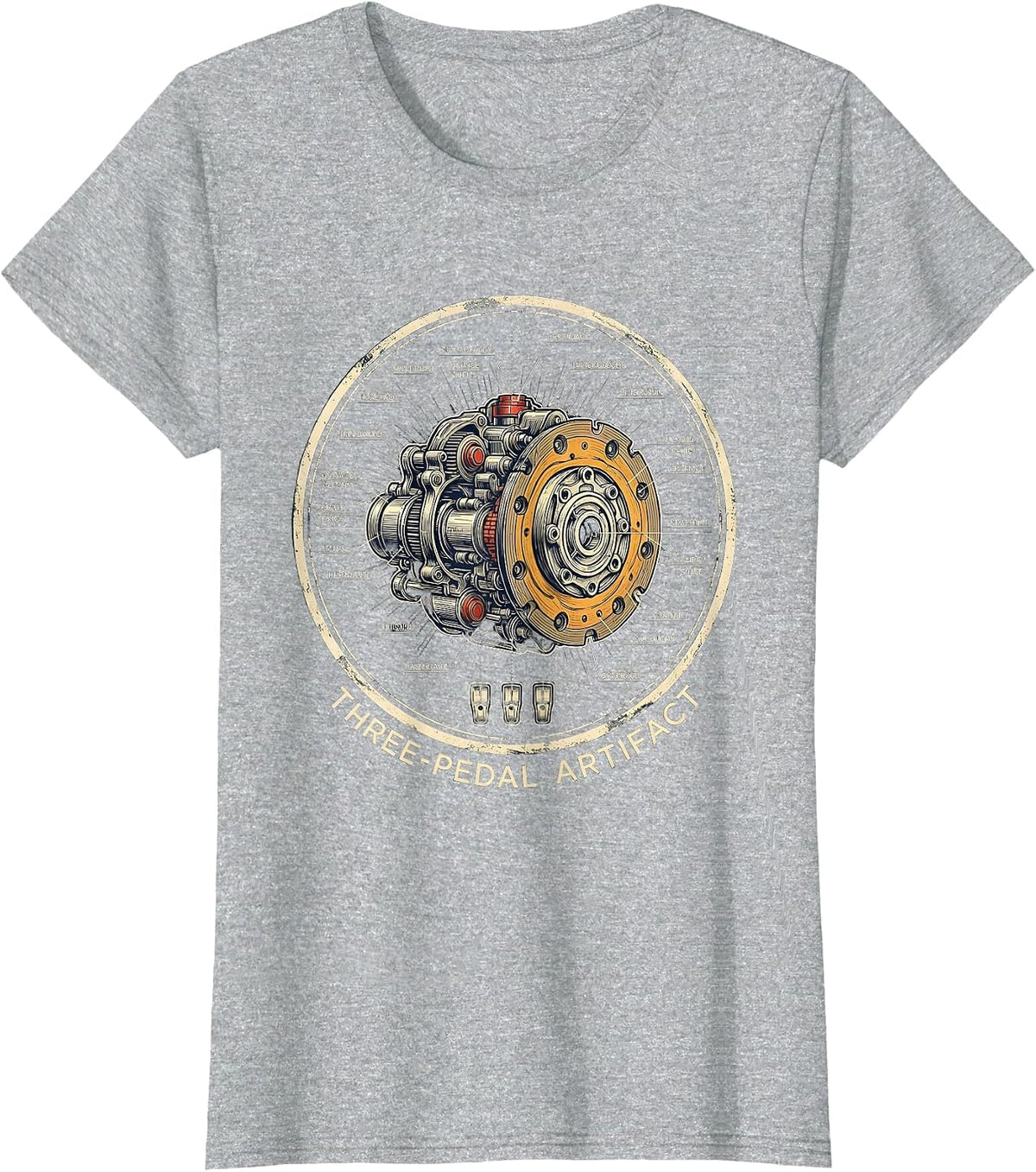Women's Three-Pedal Artifact Manual Transmission Car Guy Humor T-Shirt - Heather Grey