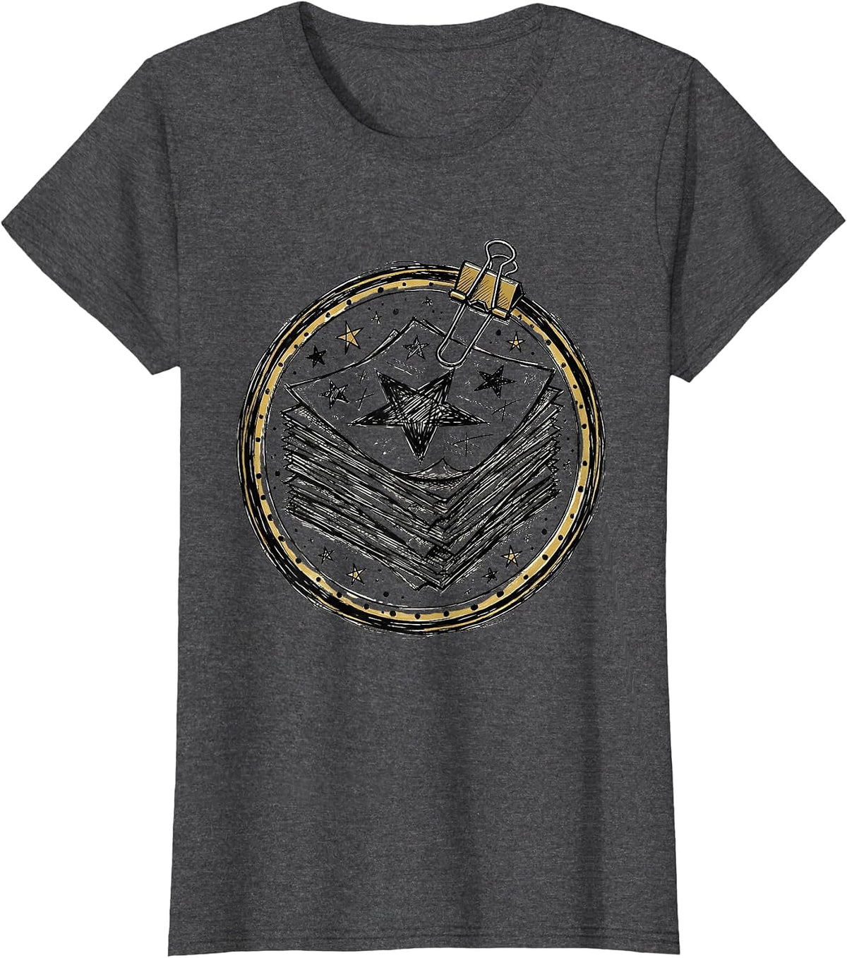 Women's Third Grade Teacher Graded Papers Gold Stars T-Shirt - Dark Heather Grey