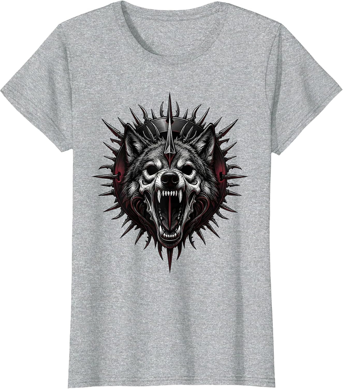 Women's Three-Eyed Wolf Blood Moon Heavy Metal Graphic T-Shirt - Heather Grey