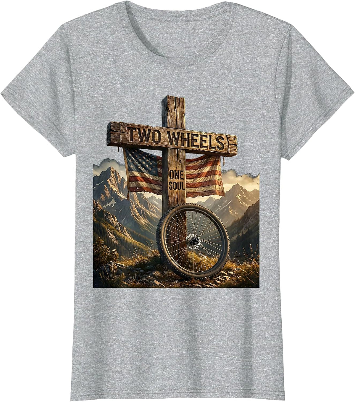 Two Wheels One Soul Mountain Bike Design T-Shirt - Heather Grey