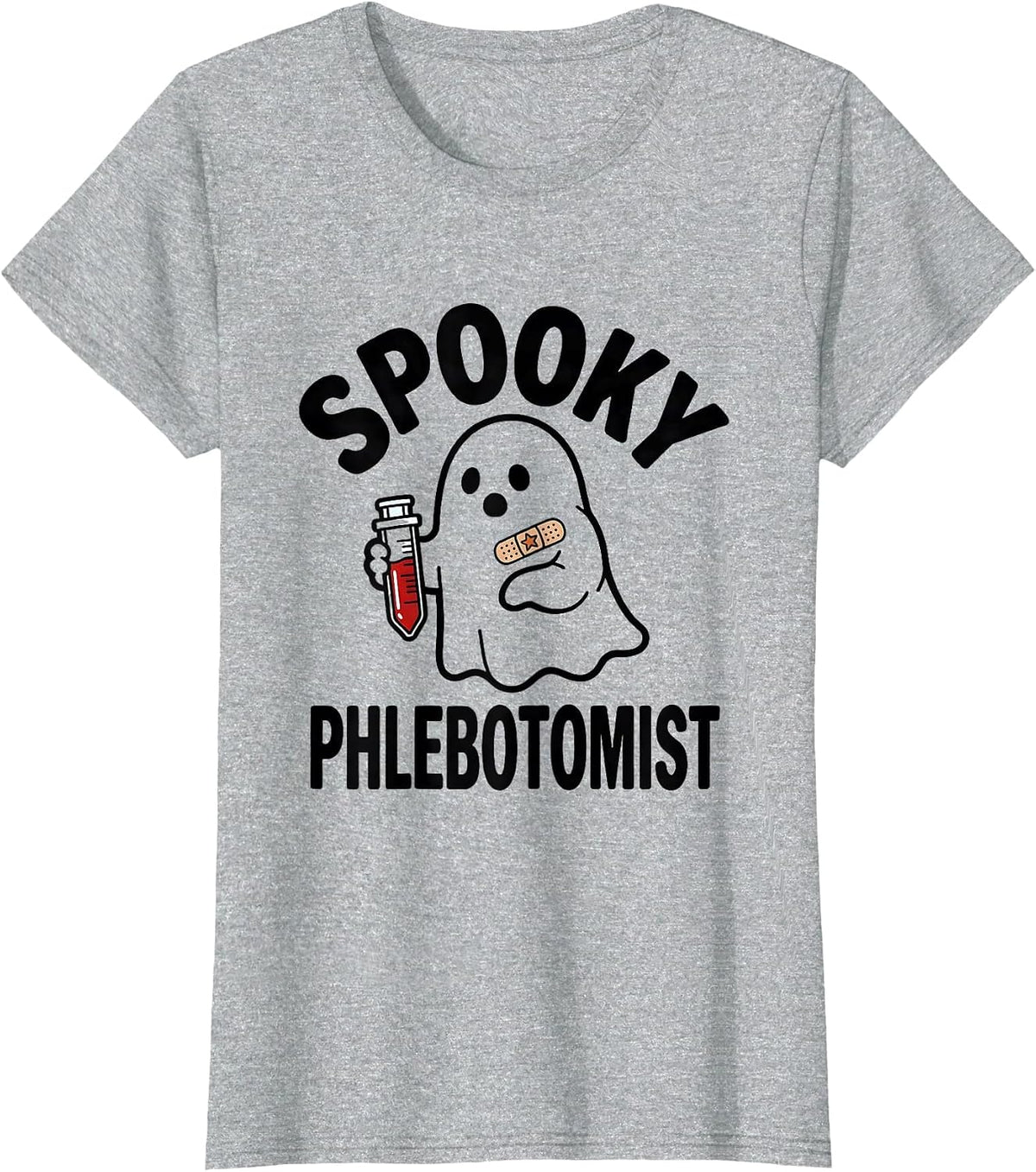 Women's Spooky Phlebotomist Cute Ghost Phlebotomy Tech Halloween T-Shirt - Heather Grey