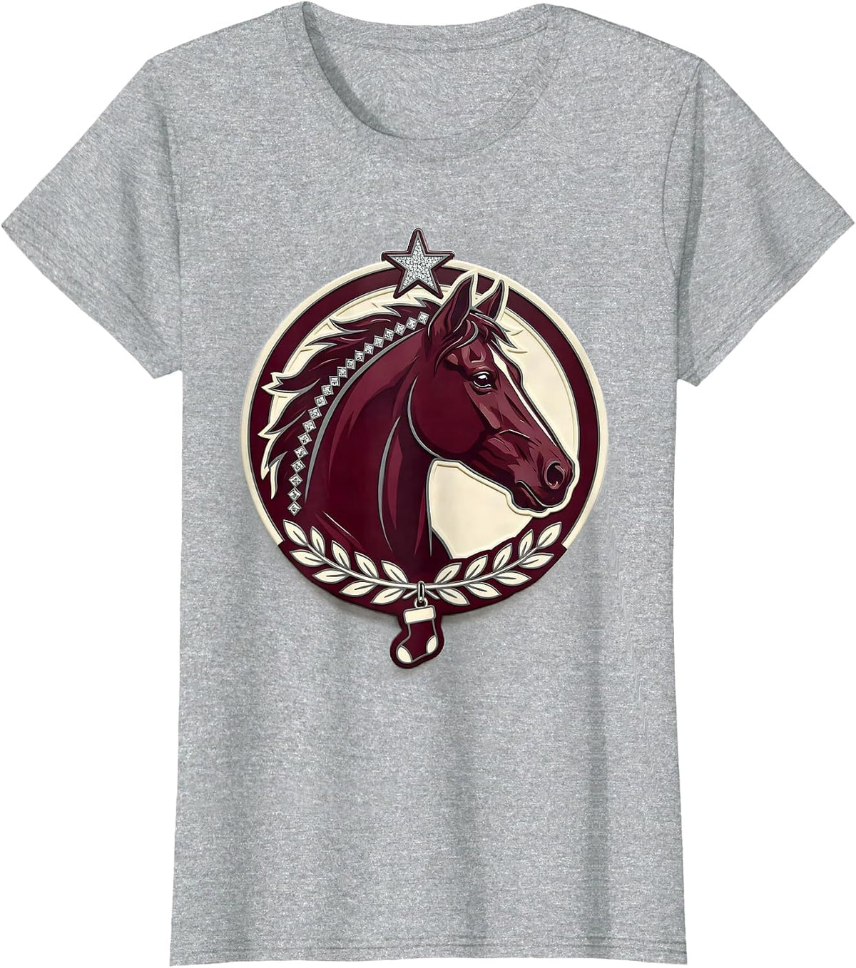 Women's Horse Head Seal Sparkle Varsity Horse Lover Christmas Pajama T-Shirt - Heather Grey