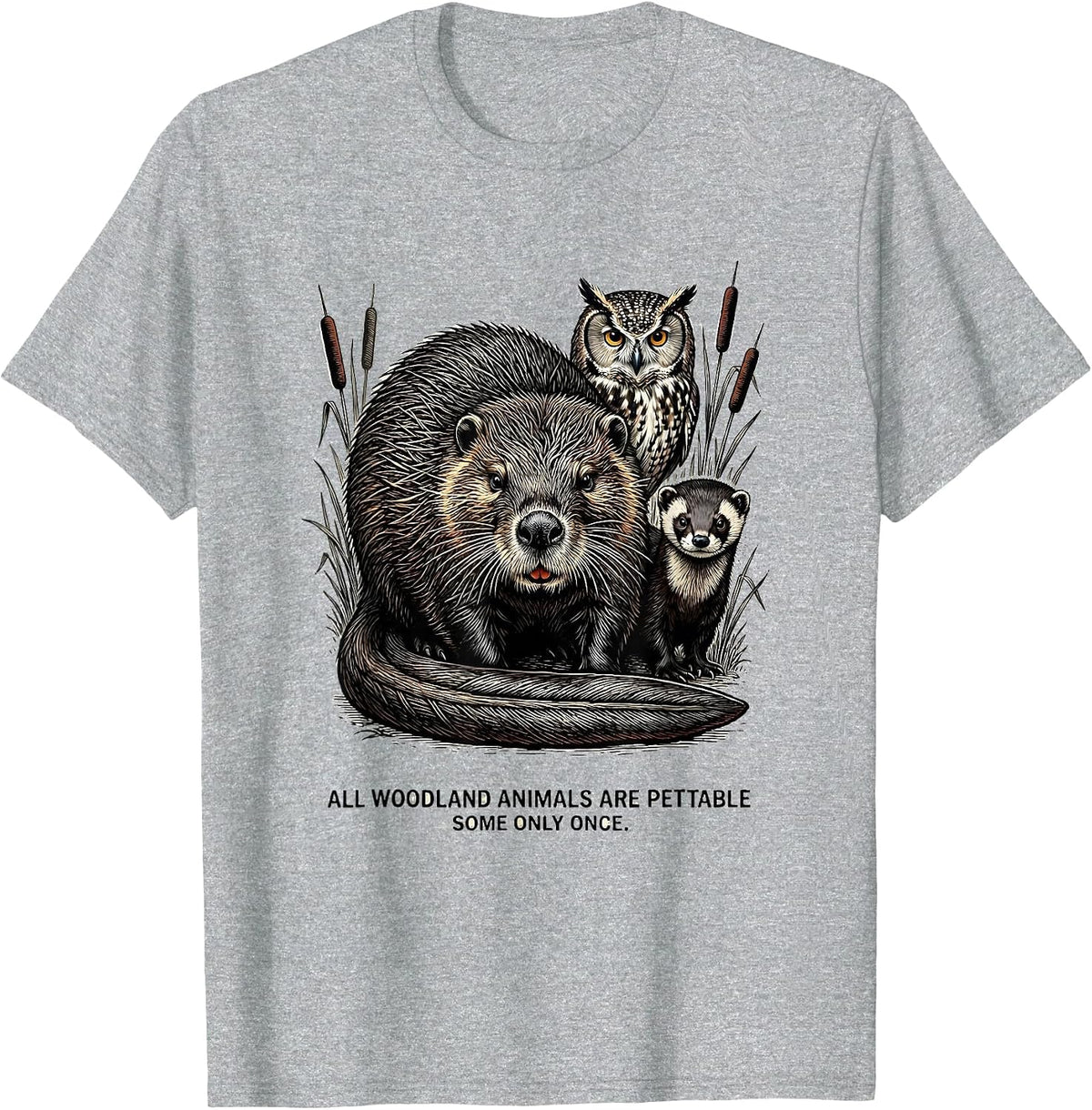 Men's All Woodland Animals Are Pettable Some Only Once Funny T-Shirt - Heather Grey
