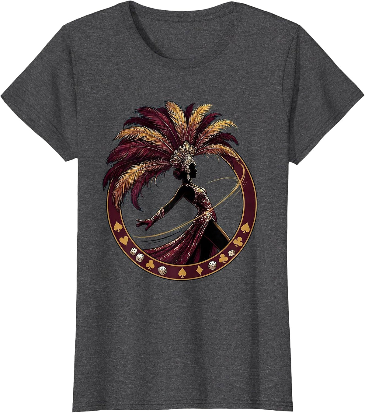 Women's Showgirl Life Dice and Cards Velvet Table Art T-Shirt - Dark Heather Grey