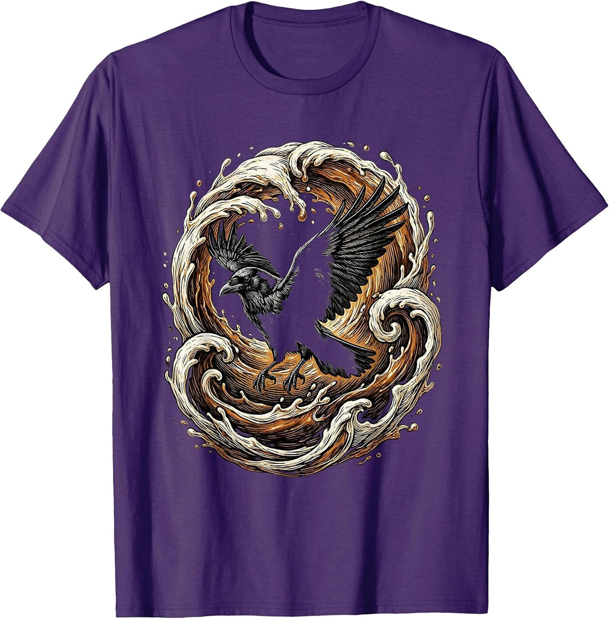 Cawf Crow Silhouette Coffee Cup Splash Art T-Shirt - Purple