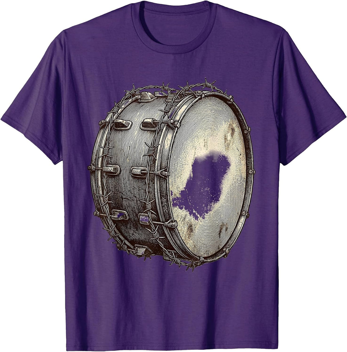 War Drum Barbed Wire Graphic Design T-Shirt - Purple