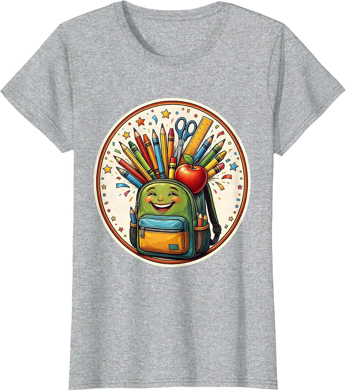 Women's First Grade Teacher Backpack School Supplies Graphic T-Shirt - Heather Grey
