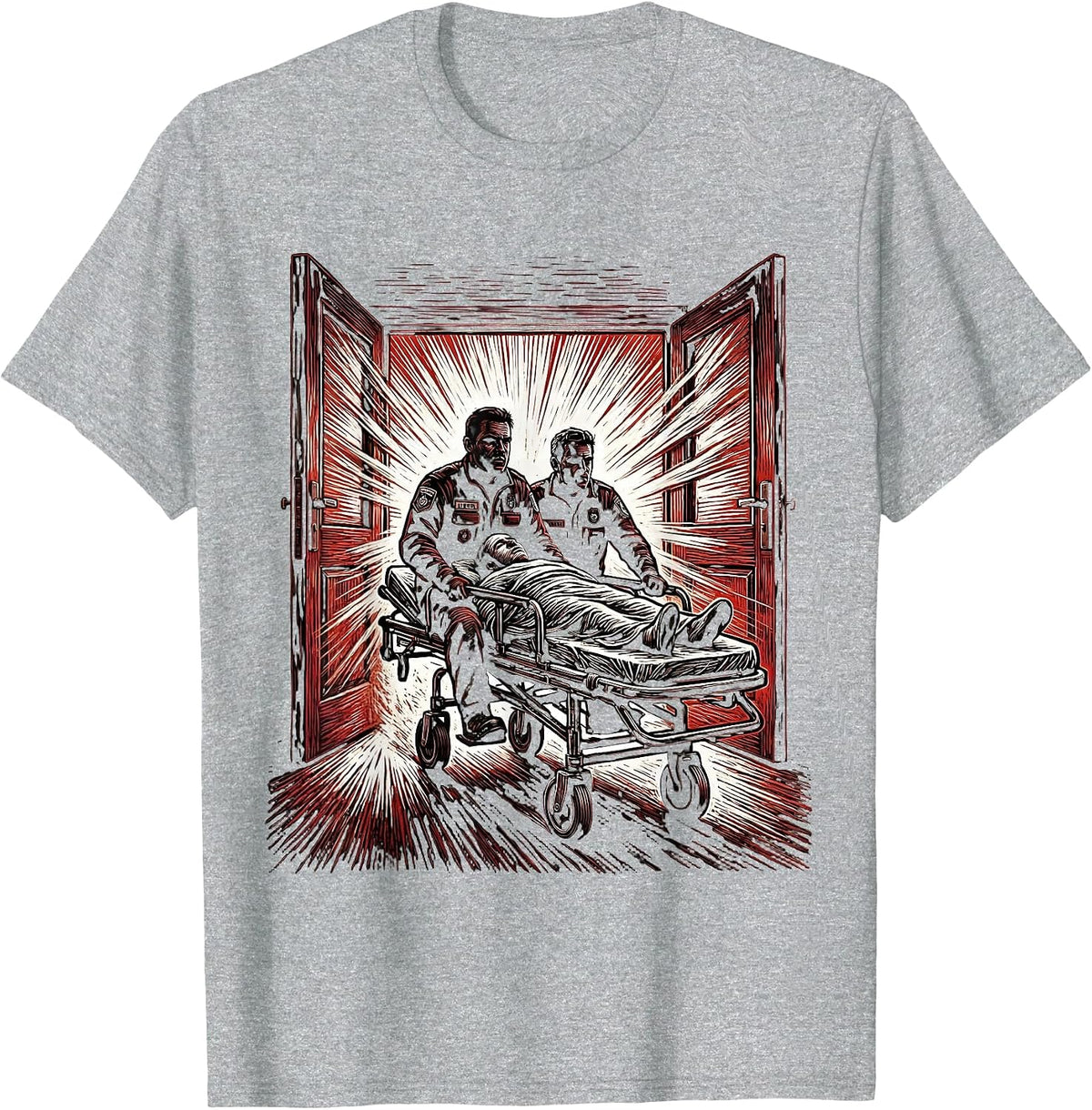 Men's EMT Rushing Patient on Stretcher Graphic T-Shirt - Heather Grey
